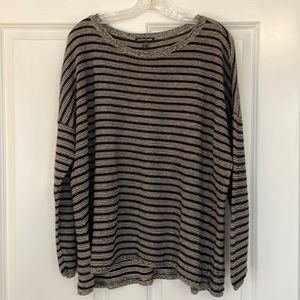 Eileen Fisher black and cream striped linen/wool sweater.
